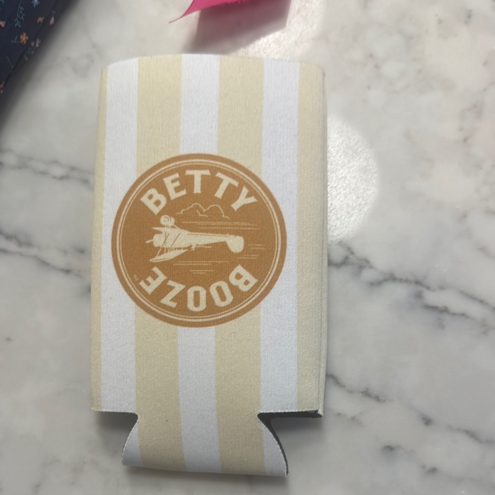 Striped Can Cooler - Cream and Tan